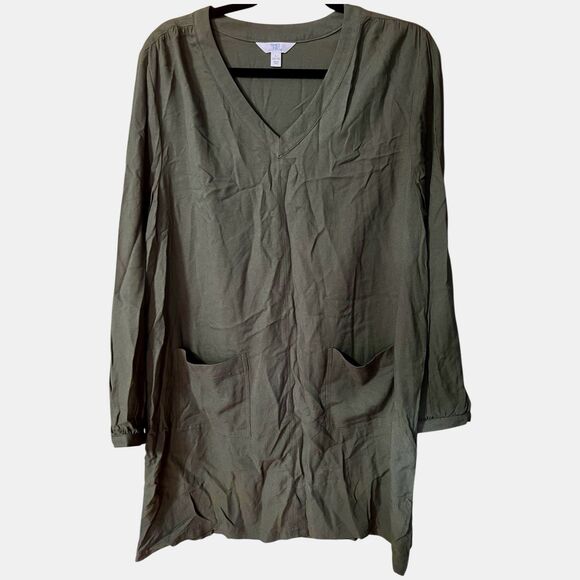 Time and Tru Green V Neck Mini Shift Dress Long Sleeves w/Pockets Size Large - Picture 10 of 10